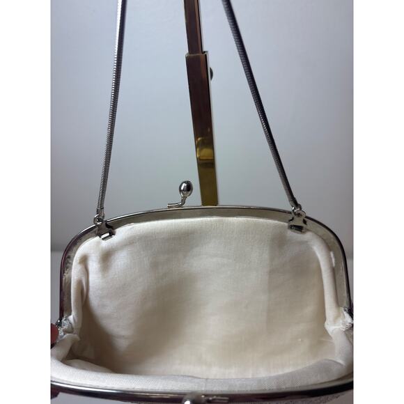 VTG Glam 50s 60s Retro Mod Silver Metallic Evening Bag Purse Clutch Retro Sparkl - Picture 6 of 6